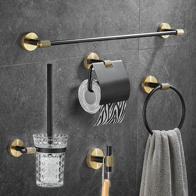 Ensemble accessoires salle bain mural noir mat laiton…
