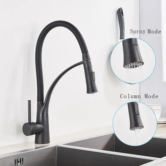 Robinet de cuisine extractible chromé avec tuyau noir… – vue 2