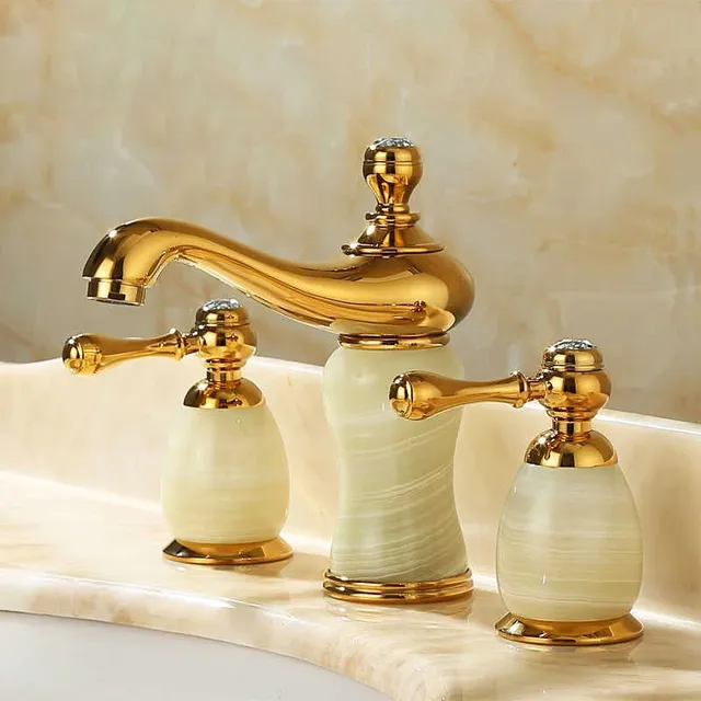 Robinet de lavabo en laiton doré et Jade – vue 6