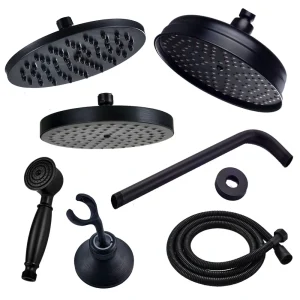 Pommeau de douche pluie rond 8 pouces, salle de bain, douche à main en laiton noir, tuyau de douche 1.5 M Pommeau de douche pluie rond 8 pouces, salle de bain, douche à main en laiton noir, tuyau de douche 1.5 M