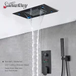 Robinet de douche de salle de bains de luxe, pomme de douche LED pluie/cascade, écran d&rsquo;affichage de contrôle intelligent, mitigeur, Kit de douchette à main en laiton