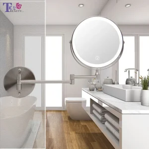 Miroir de salle de bain mural de 8 pouces, miroir de maquillage LED réglable, grossissant 10X, miroirs cosmétiques de vanité tactile avec lumière