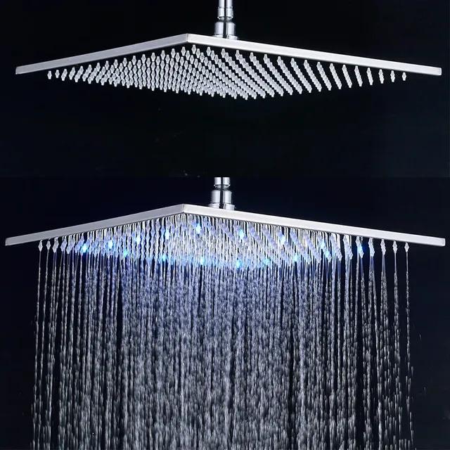 Pommeau douche pluie carré acier inox noir mat LED… – vue 4