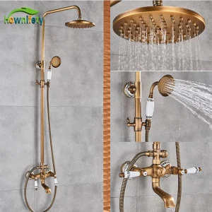 Ensemble de robinets de salle de bains et douche en laiton, classique, Antique, baignoire, douche, robinet de bain, pluie, pomme de douche, arrosage pivotant