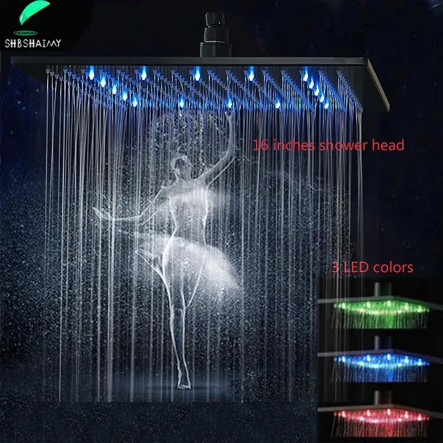 Pommeau douche pluie carré acier inox noir mat LED…
