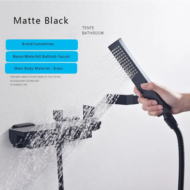 Mitigeur mural baignoire cascade laiton noir mat bec… – vue 3