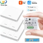 Mini Interrupteur sans fil Mural Connecté WiFi RF 433MHz Commutateur Avec Minuterie, Module Relais, Bouton Poussoir, Compatible Avec Tuya Smart Life, Google Home, Alexa, DIY