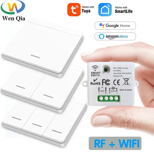 Mini Interrupteur sans fil Mural Connecté WiFi RF 433MHz…