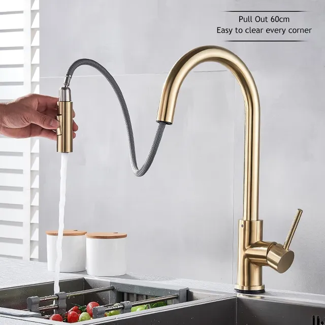 Robinet de cuisine à capteur tactile extractible en or… – vue 3