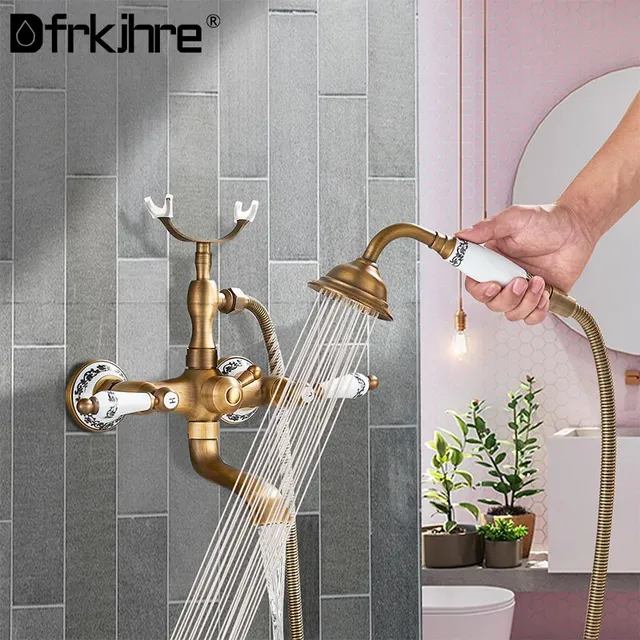 Robinet de baignoire mural en laiton Antique – vue 3