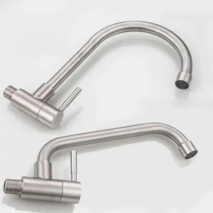 Robinet de cuisine en acier inoxydable G1/2, robinet d’évier mural pivotant à 360 degrés, processus brossé, robinet d’eau froide simple Robinet de cuisine en acier inoxydable G1/2, robinet d’évier mural pivotant à 360 degrés, processus brossé, robinet d’eau froide simple