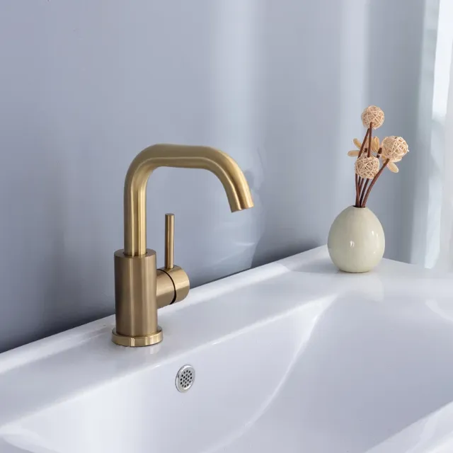 Robinet lavabo monobloc monotrou monolevier or brossé… – vue 3