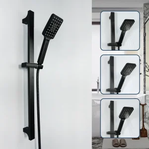 Barre de Douche Coulissante Noire en Acier Inoxydable, Murale, Ensemble de Rail Coulissant Réglable, 3 Modes de Fonction, Pommeau de Douche à Pulvérisation