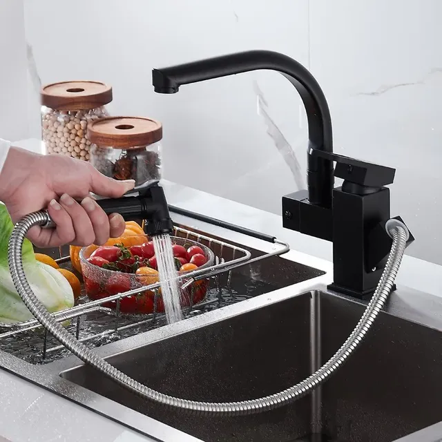 Robinet d'évier de cuisine noir monté sur le pont – vue 3