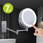 Miroir de salle de bain étendu à bras pliant avec lumière LED, miroirs de maquillage cosmétiques intelligents muraux Double face de 7 pouces