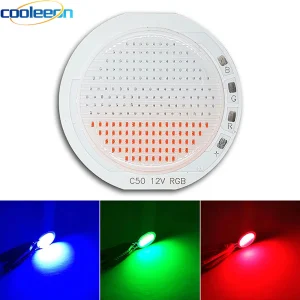 Puce LED COB ronde à bord, ampoule LED, rouge, bleu, vert, blanc, lampe de document pour éclairage décoratif, 50mm, 12V RGB, 10W, 15W, 50W, DC 12V