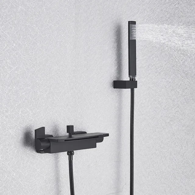 Mitigeur baignoire mural cascade noir mat bec large… – vue 5
