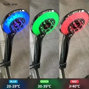 Pommeau de douche LED, contrôle numérique de la température, 3 couleurs de pulvérisation, pulvérisateur de douche, filtre de douche à économie d’eau avec douche à lumière LED Pommeau de douche LED, contrôle numérique de la température, 3 couleurs de pulvérisation, pulvérisateur de douche, filtre de douche à économie d’eau avec douche à lumière LED