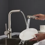 Robinet de cuisine pivotant en laiton Nickel, robinet d&rsquo;évier de cuisine à arc haut, robinet extractible, Rotation vaporisateur, robinet Torneira cocina