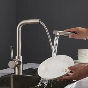 Robinet de cuisine pivotant en laiton Nickel, robinet d&rsquo;évier de cuisine à arc haut, robinet extractible, Rotation vaporisateur, robinet Torneira cocina