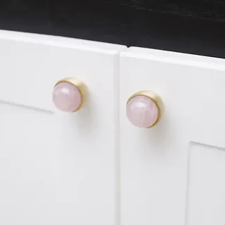 Poignée meuble laiton rose quartz naturel cabochon poli monture…