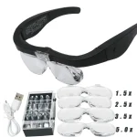 Loupes loupe 1,5x 2,5x 3,5x 5,0x USB Rechargeable avec lumière LED pour la lecture bijoutiers horloger réparation portant