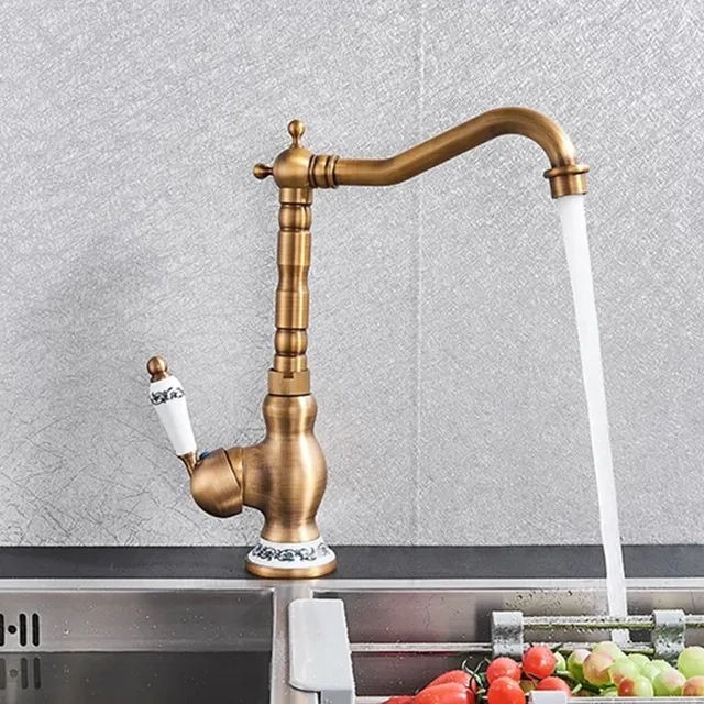Robinet de lavabo à poignée en céramique en laiton Antique – vue 4