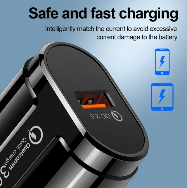 Chargeur secteur USB rapide 18W trois ports prise… – vue 3