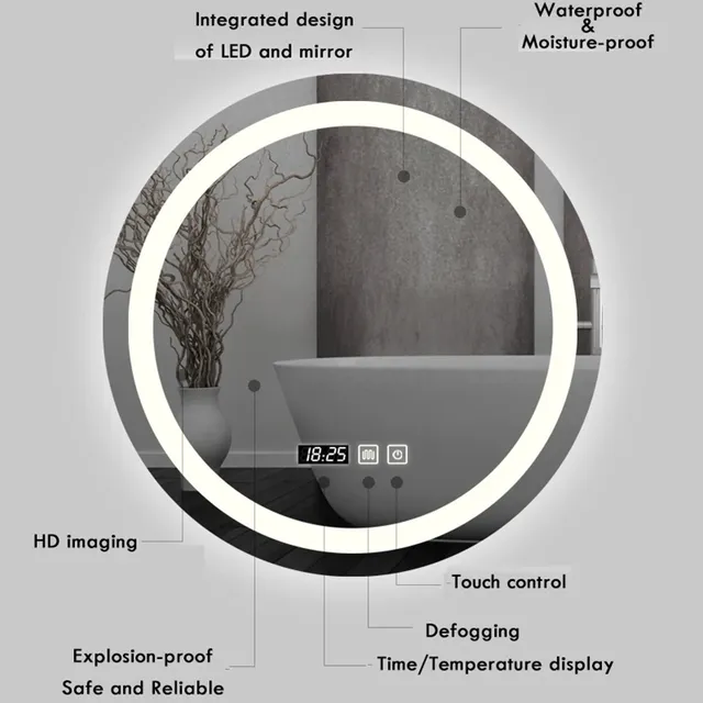 HOMirror rond intelligent à LED avec cadre doré et noir – vue 4