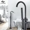 Uythner robinet de baignoire autoportant, ensemble de robinets de baignoire sur pied, robinet de baignoire noir à double poignée pour robinets de salle de bains