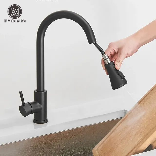 Robinet d'évier de cuisine à nervures noires