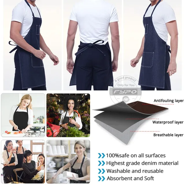 Tablier denim indigo épais unisexe taille moyenne… – vue 5