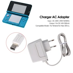 Chargeur secteur adaptateur universel compatible Nintendo nouveau 3DS LL 2DS DSi XL blanc gris plastique compact câble intégré fiche propriétaire