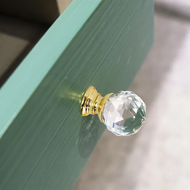 Bouton cristal facetté sphérique transparent base métal… – vue 2