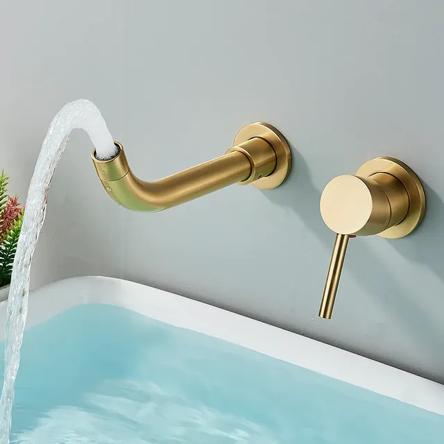Quyanre robinet de lavabo en or brossé – vue 3