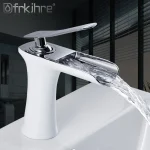 Bassin chromé blanc Fets Cascade, poignée unique, bassin d&rsquo;eau chaude et froide, robinet de centre commercial, grue d&rsquo;évier de bain