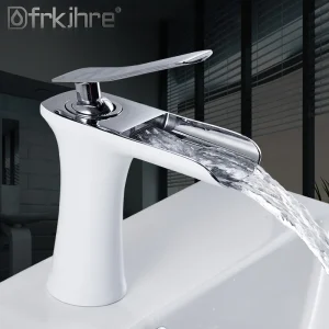 Bassin chromé blanc Fets Cascade, poignée unique, bassin d&rsquo;eau chaude et froide, robinet de centre commercial, grue d&rsquo;évier de bain