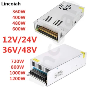 Alimentation LED 12V 24V 36V 48V 360W 400W 480W 600W 720W 800W 1000W 1200W, transformateur de Source d&rsquo;alimentation à découpage AC DC SMPS