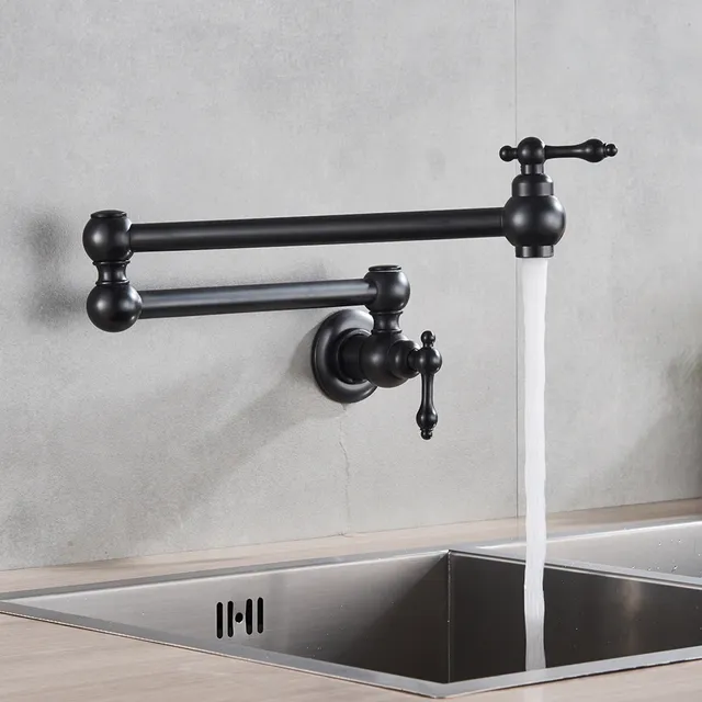 Robinet mural noir chromé – vue 3