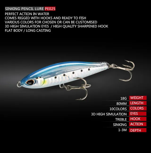 Leurre de pêche coulant crayon – vue 6