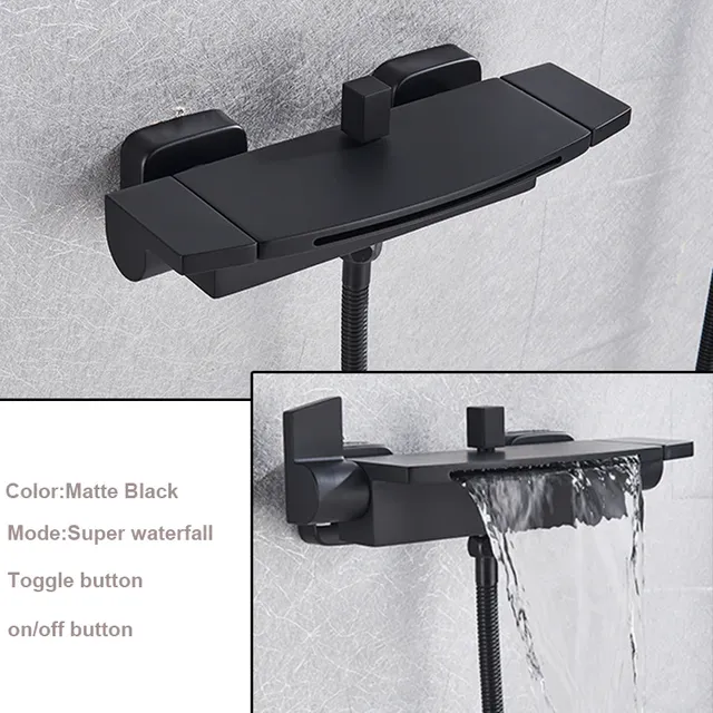 Mitigeur mural baignoire cascade laiton noir mat bec… – vue 4