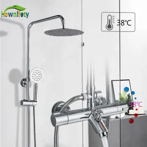Ensemble de douche thermostatique chromé, systèmes de douche HOmall, montage mural, contrôle de la résistance 38, pommeau de douche pluie 8&Prime;
