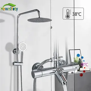 Ensemble de douche thermostatique chromé