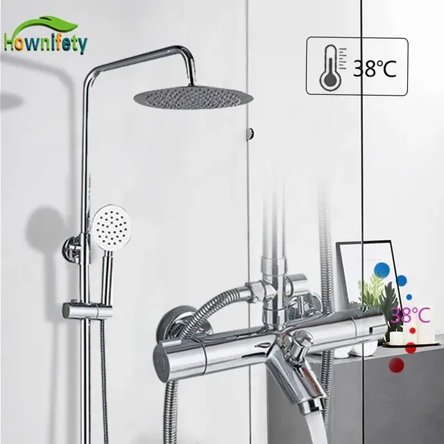 Ensemble de douche thermostatique chromé
