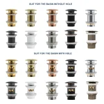 Piège à déchets avec trop-plein, bouchon de vidange de cuisine et de bain, nettoyeur de proximité d&rsquo;évier, bouton poussoir pop-up, or noir, degré de corrosion, sans trou