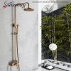Ensemble de robinets de douche de Style laiton Antique, poignée unique avec mitigeurs de douche à main, robinet de bain mural avec étagères Ensemble de robinets de douche de Style laiton Antique, poignée unique avec mitigeurs de douche à main, robinet de bain mural avec étagères