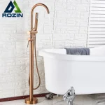 Rozin Rose doré robinet de baignoire monté au sol grue de salle de bains autoportante avec douchette mitigeur d&rsquo;eau chaude et froide monté au sol