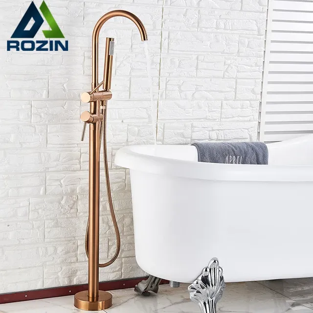 Rozin Rose doré robinet de baignoire monté au sol grue…
