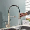mitigeur évier cuisine monocommande bec extractible douchette amovible col ressort haute arche pivotant rotatif acier inoxydable finition bronze vieilli texturé