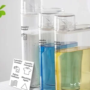 Distributeur de détergent à lessive avec 4 étiquettes, distributeur de savon à lessive, organisation et rangement du buanderie, grande capacité 2000ml Distributeur de détergent à lessive avec 4 étiquettes, distributeur de savon à lessive, organisation et rangement du buanderie, grande capacité 2000ml